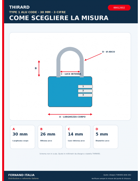 Lucchetto TYPE 1 ALU CODE 30 mm blu: guida alle misure del corpo e dell’arco – THIRARD