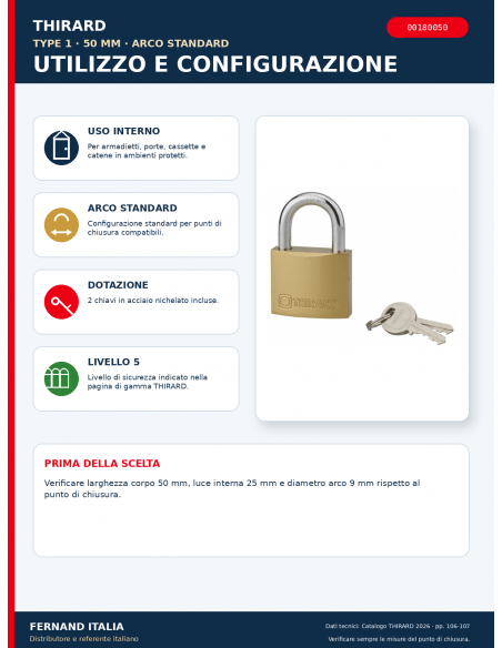 Lucchetto TYPE 1 50 mm: utilizzo, dotazione e configurazione – THIRARD