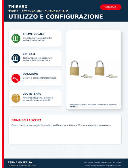 Set 3 lucchetti TYPE 1 40 mm a chiave uguale: utilizzo, dotazione e configurazione – THIRARD