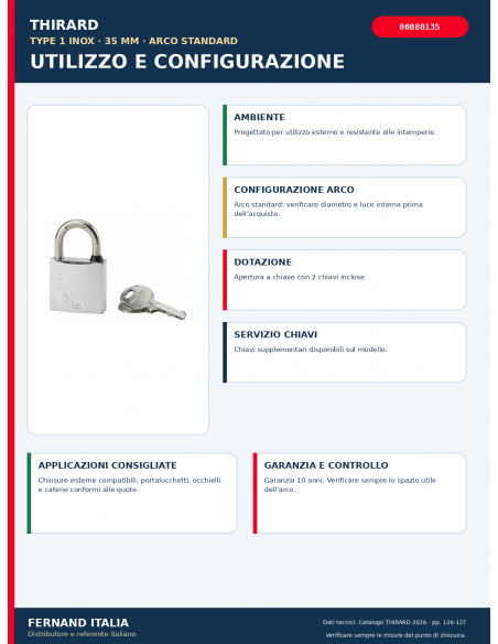 Lucchetto TYPE 1 INOX 35 mm: uso esterno e configurazione – THIRARD