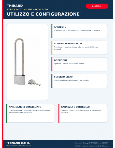Lucchetto TYPE 1 INOX arco lungo: uso esterno e configurazione – THIRARD