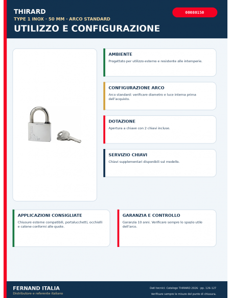 Lucchetto TYPE 1 INOX 50 mm: uso esterno e configurazione – THIRARD