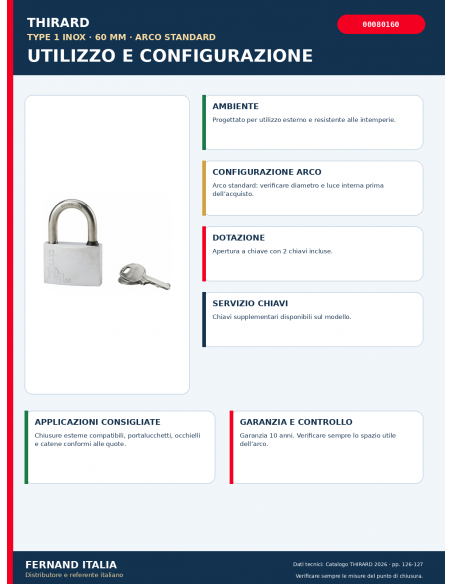 Lucchetto TYPE 1 INOX 60 mm: uso esterno e configurazione – THIRARD