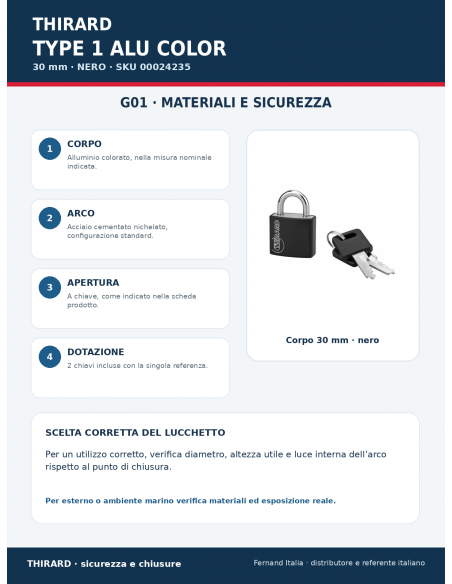 Lucchetto TYPE 1 ALU COLOR 30 mm nero: materiali e sicurezza – THIRARD
