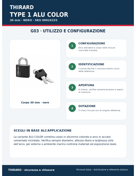 Lucchetto TYPE 1 ALU COLOR 30 mm nero: utilizzo e configurazione – THIRARD