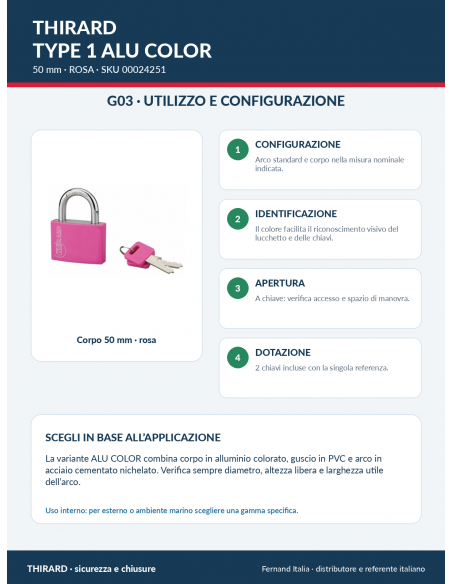 Lucchetto TYPE 1 ALU COLOR 50 mm rosa: utilizzo e configurazione – THIRARD