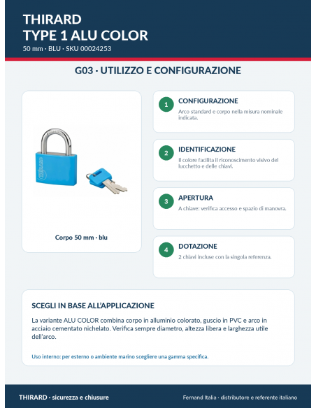 Lucchetto TYPE 1 ALU COLOR 50 mm blu: utilizzo e configurazione – THIRARD