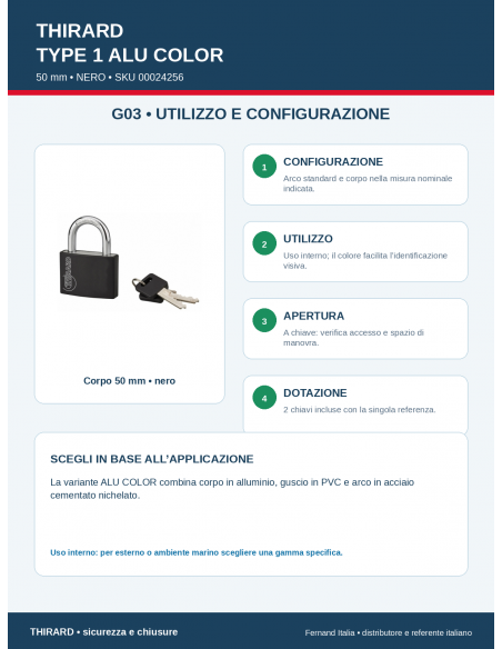 Lucchetto TYPE 1 ALU COLOR 50 mm • NERO: utilizzo e configurazione – THIRARD
