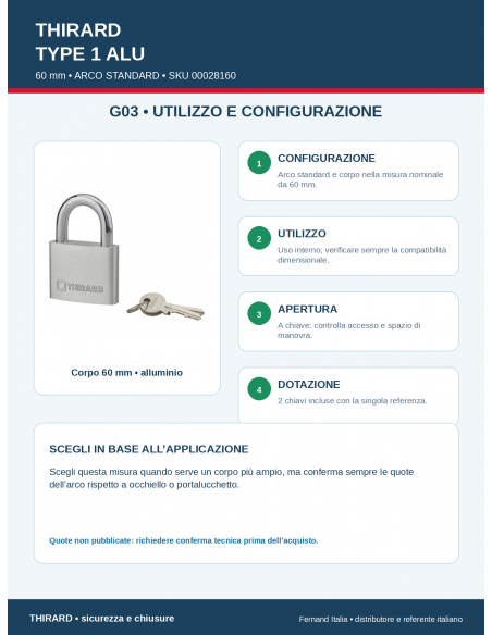 Lucchetto TYPE 1 ALU 60 mm • ARCO STANDARD: utilizzo e configurazione – THIRARD