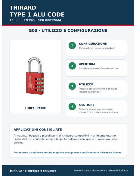 Lucchetto TYPE 1 ALU CODE 40 mm rosso: utilizzo e configurazione – THIRARD