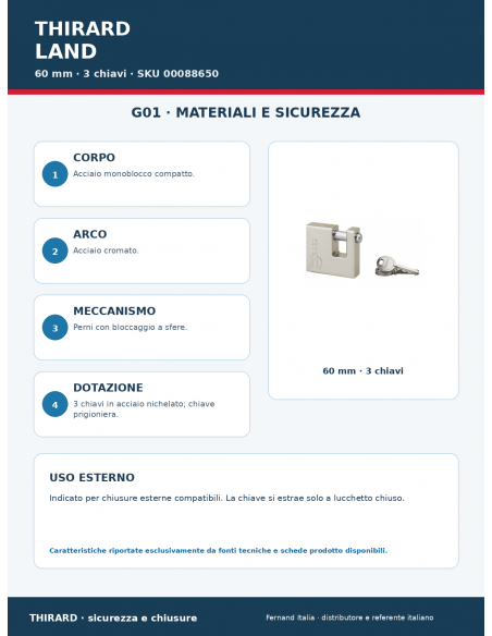 Lucchetto LAND 60 mm: materiali e sicurezza – THIRARD