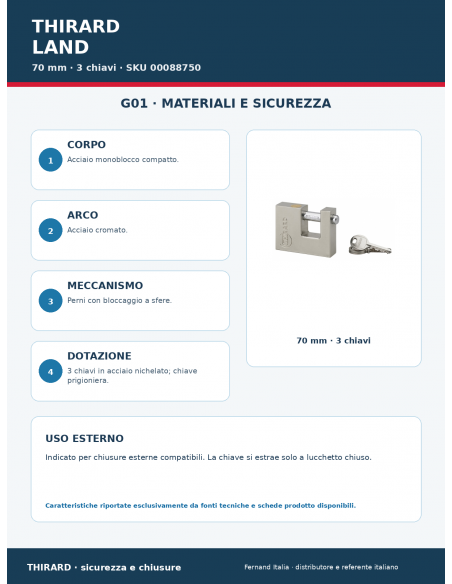 Lucchetto LAND 70 mm: materiali e sicurezza – THIRARD