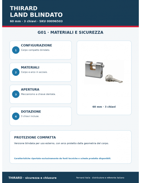 Lucchetto LAND BLINDATO 60 mm: materiali e sicurezza – THIRARD