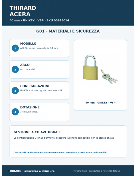 Lucchetto ACERA 50 mm: materiali e sicurezza – THIRARD