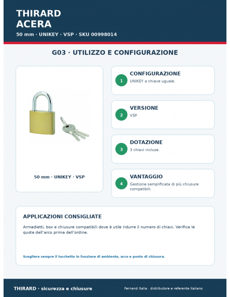 Lucchetto ACERA 50 mm: utilizzo e configurazione – THIRARD