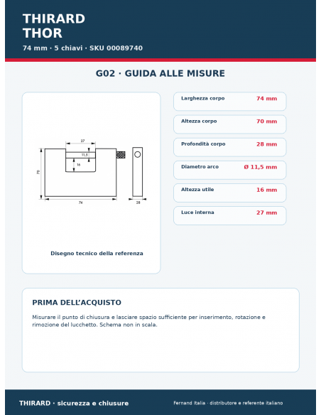 Lucchetto THOR 74 mm: guida alle misure – THIRARD