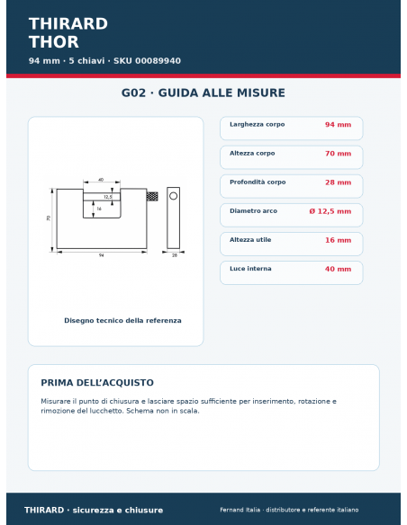 Lucchetto THOR 94 mm: guida alle misure – THIRARD