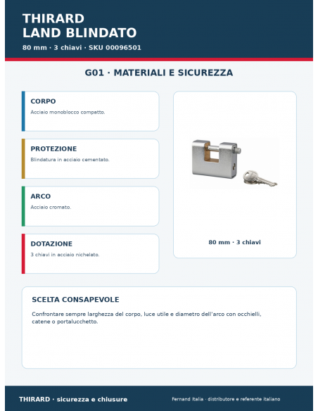Lucchetto LAND BLINDATO 80 mm: materiali e sicurezza – THIRARD