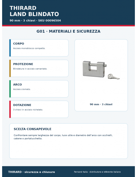 Lucchetto LAND BLINDATO 90 mm: materiali e sicurezza – THIRARD
