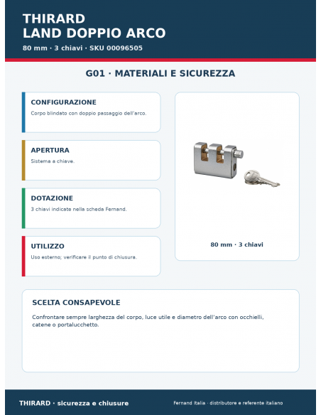 Lucchetto LAND DOPPIO ARCO 80 mm: materiali e sicurezza – THIRARD