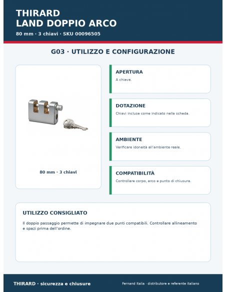 Lucchetto LAND DOPPIO ARCO 80 mm: utilizzo e configurazione – THIRARD