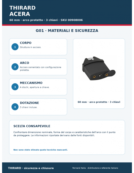 Lucchetto ACERA 60 mm: materiali e configurazione – THIRARD