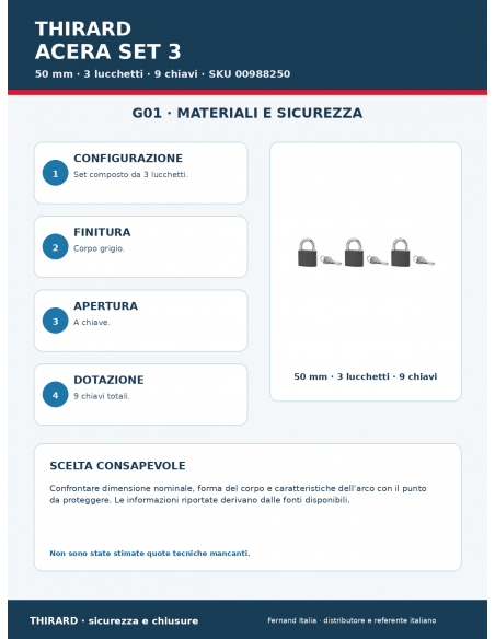 Lucchetto ACERA 50 mm: materiali e configurazione – THIRARD