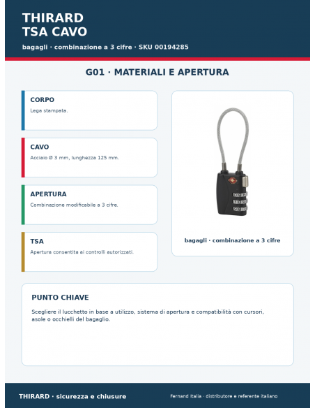 Lucchetto TSA CAVO: materiali e apertura – THIRARD