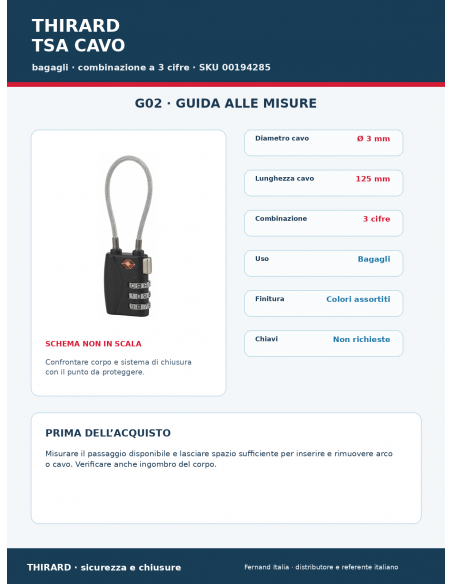 Lucchetto TSA CAVO: guida alle misure – THIRARD
