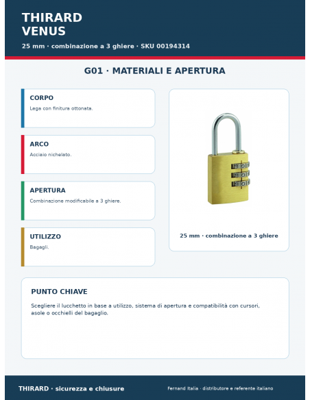Lucchetto VENUS: materiali e apertura – THIRARD
