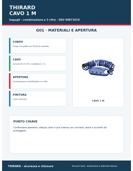 Lucchetto CAVO 1 M: materiali e apertura – THIRARD