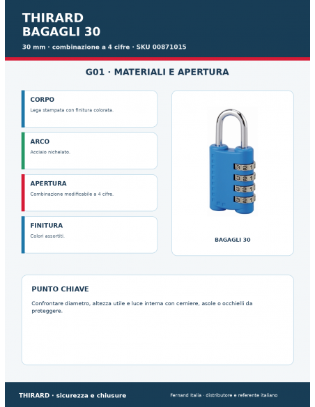 Lucchetto BAGAGLI 30: materiali e apertura – THIRARD