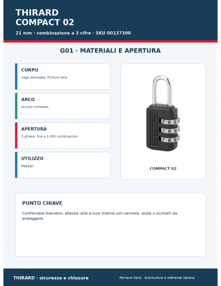 Lucchetto COMPACT 02: materiali e apertura – THIRARD