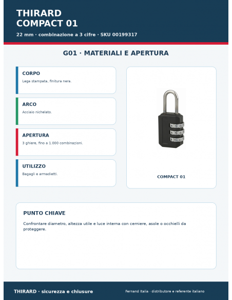 Lucchetto COMPACT 01: materiali e apertura – THIRARD
