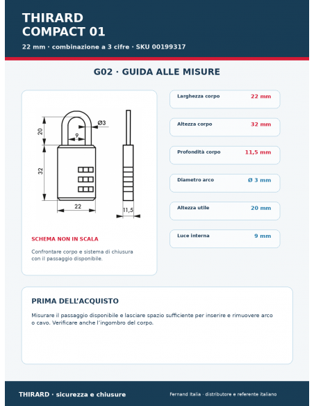 Lucchetto COMPACT 01: guida alle misure – THIRARD