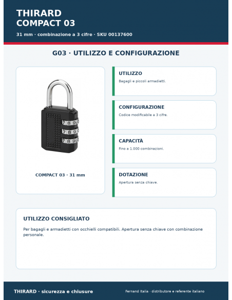 Lucchetto COMPACT 03: utilizzo e configurazione – THIRARD