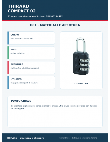 Lucchetto COMPACT 02: materiali e apertura – THIRARD