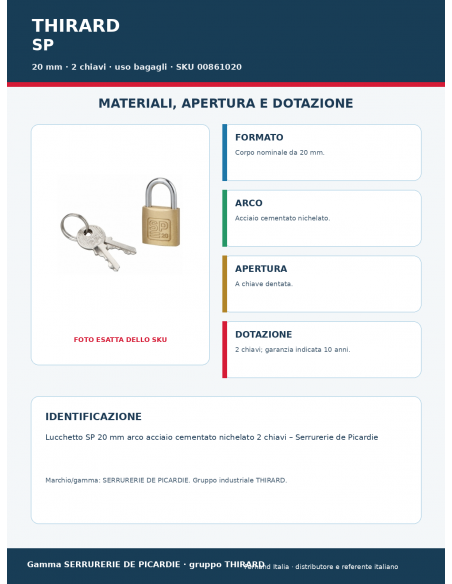 Lucchetto SP: materiali, apertura e dotazione – THIRARD