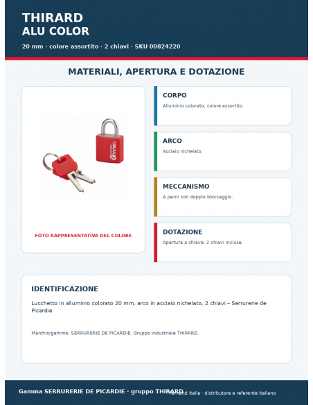 Lucchetto ALU COLOR: materiali, apertura e dotazione – THIRARD