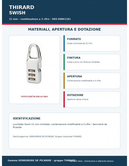 Lucchetto SWISH: materiali, apertura e dotazione – THIRARD