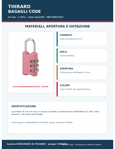 Lucchetto BAGAGLI CODE: materiali, apertura e dotazione – THIRARD