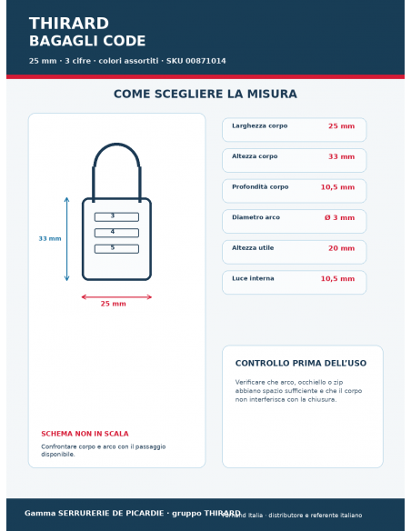 Lucchetto BAGAGLI CODE: guida alle misure e compatibilità – THIRARD