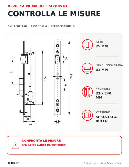 Serratura 00011826: verifica misure e compatibilita - THIRARD