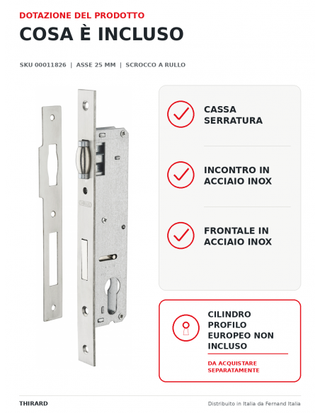 Serratura 00011826: dotazione e componenti inclusi - THIRARD