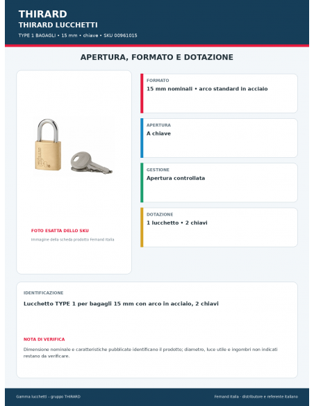 TYPE 1 BAGAGLI: apertura e dotazione – THIRARD