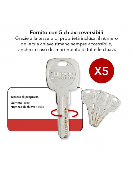Cilindro europeo a doppia entrata TRAFIC 6, 30×70 mm, nichelato, 5 chiavi – THIRARD