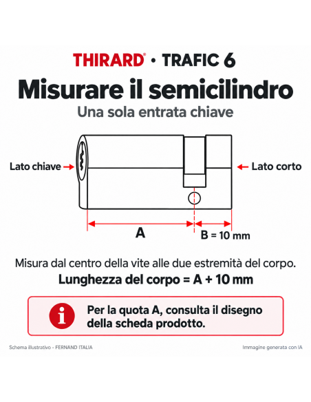 Mezzo cilindro europeo TRAFIC 6, 60×10 mm, nichelato, 5 chiavi – THIRARD