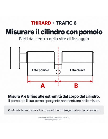 Cilindro europeo a pomolo TRAFIC 6, 30×30 mm, ottone, 5 chiavi – THIRARD