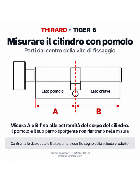 Cilindro Tiger 6 con pomolo 40 x 30 mm, nichelato, anti-estrazione, anti-perforazione, 5 chiavi – THIRARD