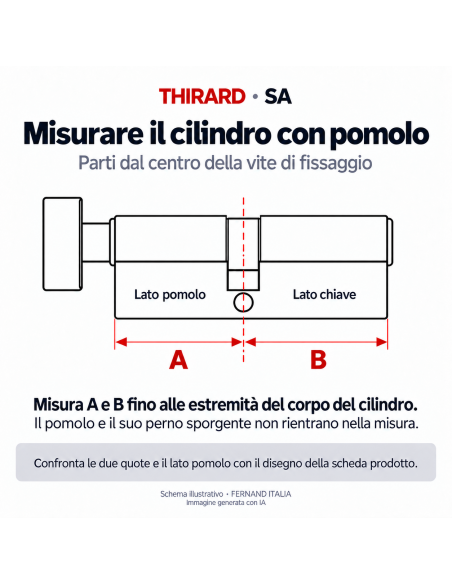 Cilindro SA con pomolo 35 x 30 mm, ottonato, 3 chiavi – THIRARD